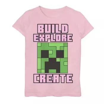 Футболка с графическим логотипом Minecraft Creeper для девочек 7–16 лет с повторением цветов в стиле ретро Licensed Character