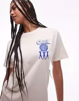 Футболка с графическим логотипом Obey Uplift и принтом на спине кремового цвета