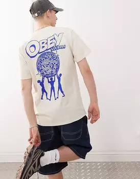 Футболка с графическим логотипом Obey Uplift и принтом на спине кремового цвета