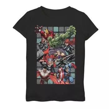 Футболка с графическим плакатом и постером группы Marvel для девочек 7–16 лет Marvel