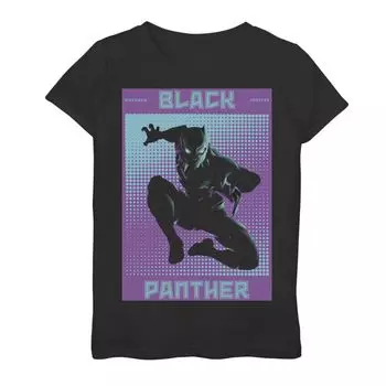 Футболка с графическим плакатом и постером Marvel Black Panther для девочек 7–16 лет в полутонах Marvel