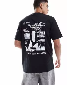 Футболка с графическим принтом Adidas Originals running tour черного цвета