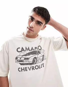 Футболка с графическим принтом «Chevrolet» от Pull&Bear бежевого цвета