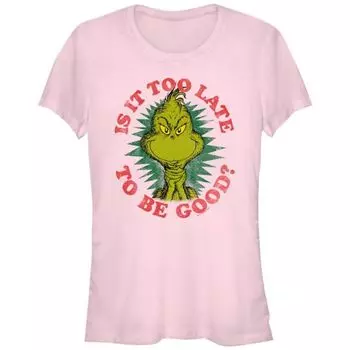 Футболка с графическим принтом «Доктор Сьюз» для подростков: «Слишком поздно, чтобы быть в хорошей форме?» Grinch, цвет light pink