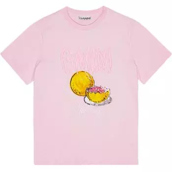 Футболка с графическим принтом и аппликацией логотипа GANNI, Chalk Pink