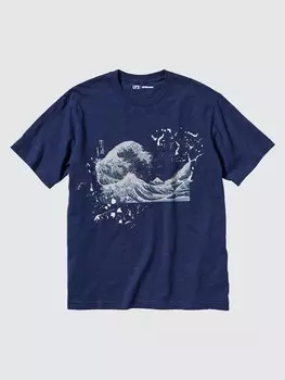 Футболка с графическим принтом «Искусство воды Хокусая» Uniqlo, цвет 69 синий