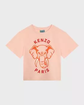 Футболка с графическим принтом логотипа и слоном для девочек, размер 4 Kenzo, цвет Pink