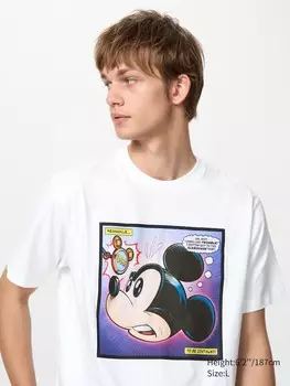 Футболка с графическим принтом микки фейс ut Uniqlo, цвет 00 белый