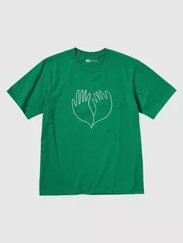 Футболка с графическим принтом «Мир всем» Uniqlo, цвет 55 зеленый