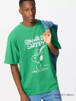 Футболка с графическим принтом Peanuts ut Uniqlo, цвет 54 зеленый