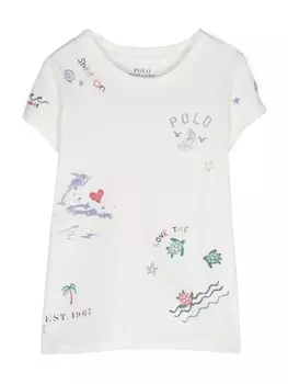 Футболка с графическим принтом Ralph Lauren Kids, белый