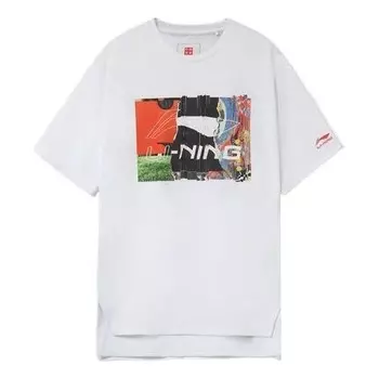 Футболка с графическим принтом, свободная футболка Li-Ning, белый