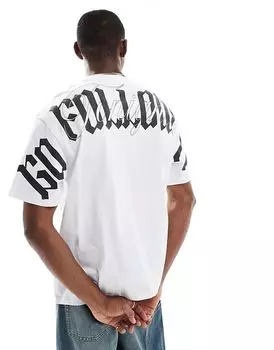 Футболка с графическим принтом сзади белого цвета Bershka