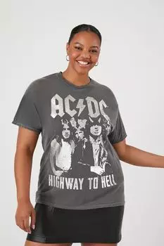 Футболка с графическим рисунком ACDC больших размеров Forever 21, угольный