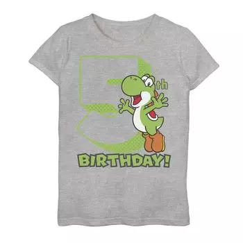 Футболка с графическим рисунком для девочек 7–16 лет, Nintendo Super Mario Yoshi, день рождения на 5 лет Licensed Character