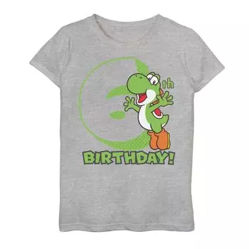Футболка с графическим рисунком для девочек 7–16 лет, Nintendo Super Mario Yoshi, на 6-й день рождения Licensed Character