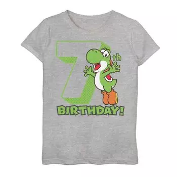 Футболка с графическим рисунком для девочек 7–16 лет Nintendo Super Mario Yoshi на 7-й день рождения с портретом Licensed Character