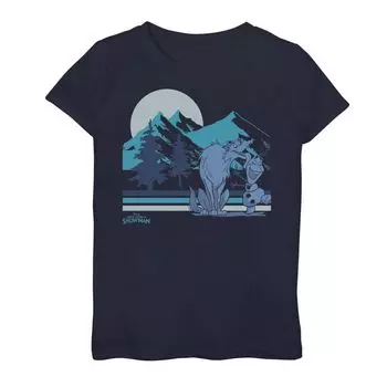 Футболка с графическим рисунком для девочек 7–16 лет, постер Disney «Однажды в снеговике, Олаф и волк» Disney