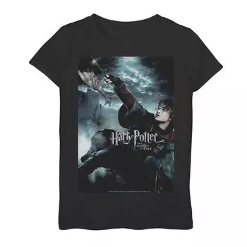 Футболка с графическим рисунком для девочек 7–16 лет, постер с первым заданием «Гарри Поттер и Кубок огня» Harry Potter, черный