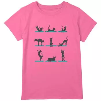 Футболка с графическим рисунком для девочек 7–16 лет размера плюс Yoga Kitty Cat Unbranded
