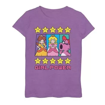 Футболка с графическим рисунком для девочек 7–16 лет, Nintendo Super Mario Princess Daisy Peach Birdo Girl Power Box Licensed Character, цвет Purple Berry