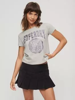 Футболка с графическим рисунком для колледжа Superdry, ледниковый серый мергель
