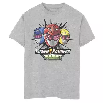 Футболка с графическим рисунком для мальчиков 8–20 лет, шлемы Power Rangers Beast Morphers Licensed Character, цвет Athletic Heather