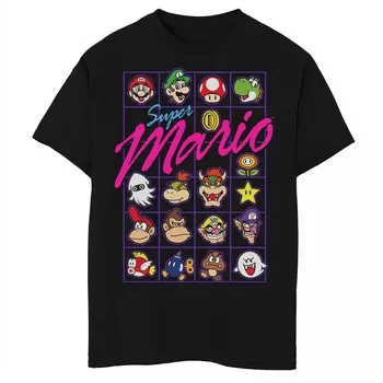 Футболка с графическим рисунком для мальчиков Nintendo Super Mario Roaster Boxes Licensed Character, черный