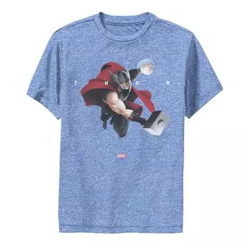 Футболка с графическим рисунком для мальчиков 8–20 лет Marvel Thor Halftone Word Stack Portrait Performance Marvel
