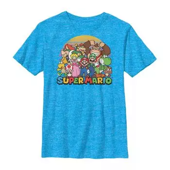 Футболка с графическим рисунком для мальчиков 8–20 лет с персонажами Super Mario в групповой позе Licensed Character