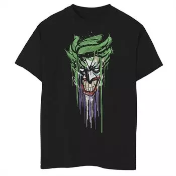 Футболка с графическим рисунком «Джокер» для мальчиков 8–20 лет DC Fandome Paint Drip Портрет DC Comics, черный