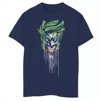 Футболка с графическим рисунком «Джокер» для мальчиков 8–20 лет DC Fandome Paint Drip Портрет DC Comics, синий