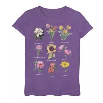 Футболка с графическим рисунком Fifth Sun Botanic Flower Chart для девочек 7–16 лет Unbranded
