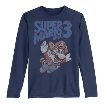Футболка с графическим рисунком и длинными рукавами, логотип Nintendo Super Mario Bros. 3 для мальчиков 8–20 лет Licensed Character