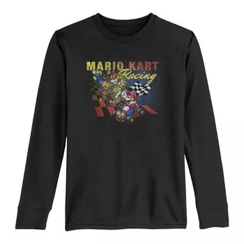 Футболка с графическим рисунком и длинными рукавами с портретом и флагом Mario Kart Racing для мальчиков 8–20 лет Licensed Character