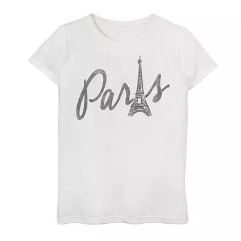Футболка с графическим рисунком и логотипом для девочек 7–16 лет Paris Text Eiffel Tower Licensed Character, белый