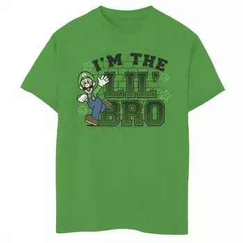 Футболка с графическим рисунком «I’m the Lil' Bro Luigi» для мальчиков 8–20 лет, Nintendo Super Mario, с темным текстом Licensed Character