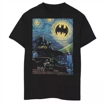 Футболка с графическим рисунком и плакатом в стиле DC Comics для мальчиков 8–20 лет, Бэтмен, Темный рыцарь, «Звездная ночь» Licensed Character