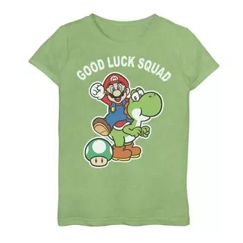 Футболка с графическим рисунком и портретом для девочек 7–16 лет, Nintendo Super Mario Good Luck Squad Licensed Character