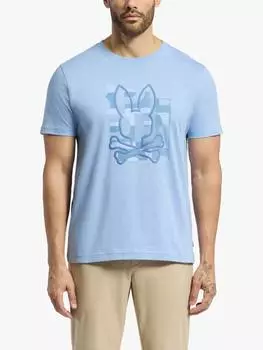 Футболка с графическим рисунком из новозеландского хлопка pima обычного кроя с коротким рукавом Psycho Bunny, цвет Serenity