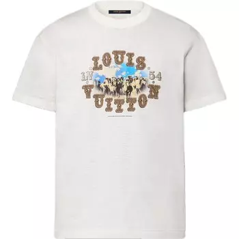 Футболка с графическим рисунком из смеси хлопка и льна Louis Vuitton, белый