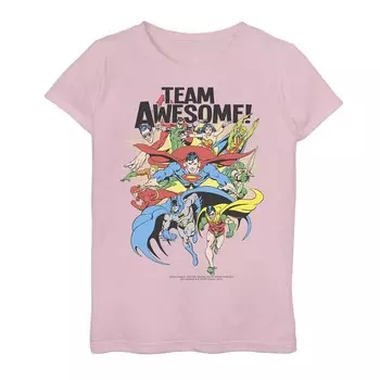 Футболка с графическим рисунком команды DC Comics League Justice League для девочек 7–16 лет, розовый