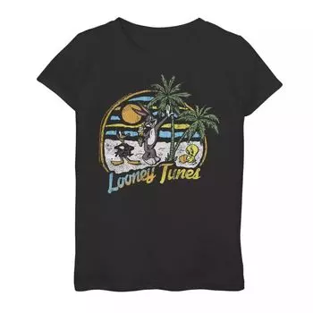 Футболка с графическим рисунком Looney Tunes для девочек 7–16 лет, состав для пляжного дня, групповая фотография Licensed Character