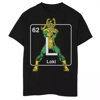 Футболка с графическим рисунком «Marvel Avengers Loki Element» для мальчиков 8–20 лет Marvel, черный