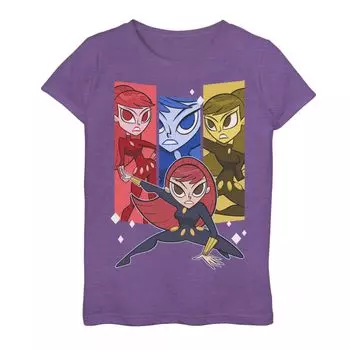 Футболка с графическим рисунком Marvel Black Widow для девочек 7–16 лет с красочными портретными панелями Marvel