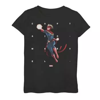 Футболка с графическим рисунком Marvel Captain Marvel для девочек 7–16 лет, полутоновая надпись, стек, портрет Marvel
