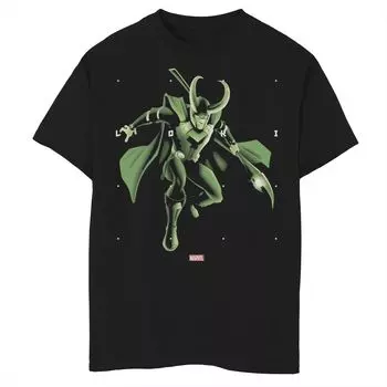Футболка с графическим рисунком «Marvel Loki» для мальчиков 8–20 лет, полутоновое слово, стек, портрет Licensed Character