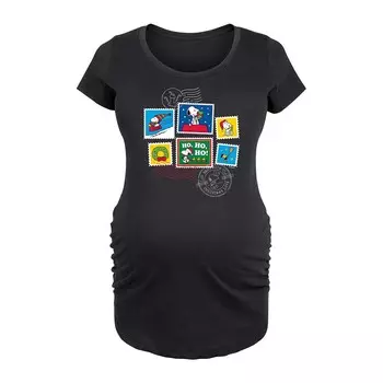 Футболка с графическим рисунком Maternity Peanuts Snoopy Holiday Stamp Grid Licensed Character, черный