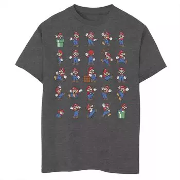 Футболка с графическим рисунком Nintendo Super Mario Action Pose Collage Grid для мальчиков 8–20 лет Licensed Character