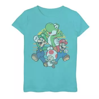 Футболка с графическим рисунком Nintendo Super Mario Retro Fade Group Shot для девочек 7–16 лет Licensed Character